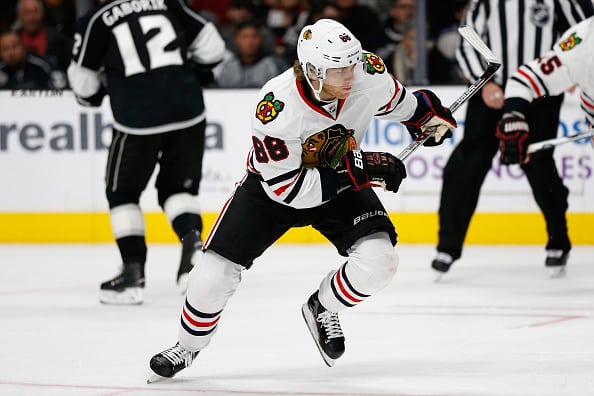 LOS ANGELES, CA - NOVEMBER 28:  Patrick Kane #88 of the Chicago Blackhawks skates during a game against the Los Angeles Kings  at Staples Center on November 28, 2015 in Los Angeles, California.  (Photo by Sean M. Haffey/Getty Images)