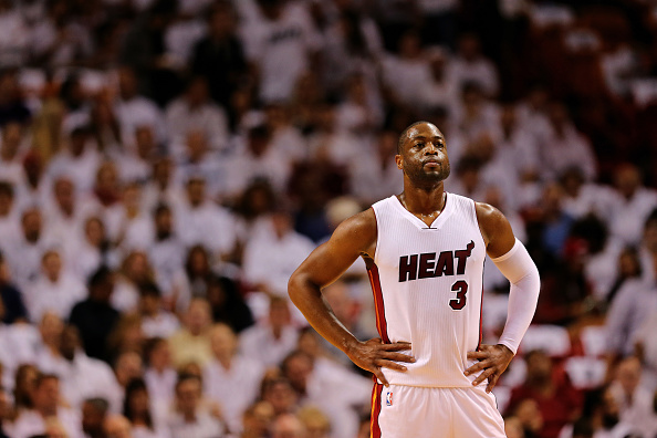 MIAMI, FL - MAY 09: Dwyane Wade #3 of the Miami Heat looks on during Game 4 of the Eastern Conference Semifinals of the 2016 NBA Playoffs against the Toronto Raptors at American Airlines Arena on May 9, 2016 in Miami, Florida. NOTE TO USER: User expressly acknowledges and agrees that, by downloading and or using this photograph, User is consenting to the terms and conditions of the Getty Images License Agreement. (Photo by Mike Ehrmann/Getty Images)